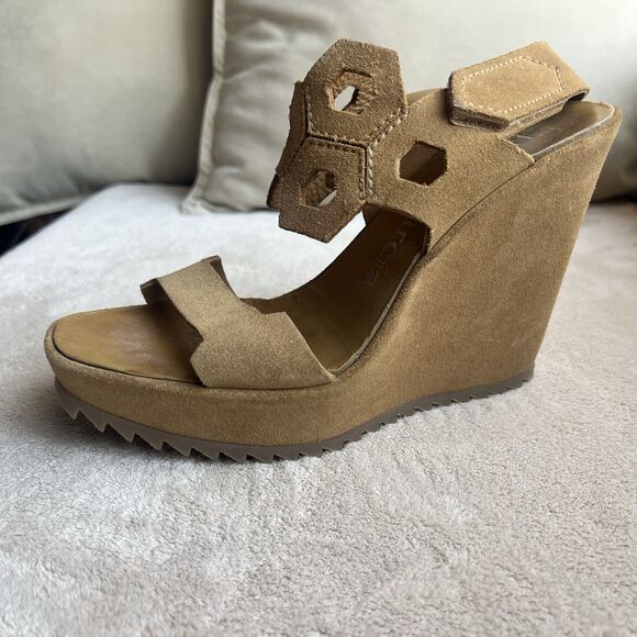 Pedro Garcia Brown Suede Platform Wedge Heel Sandal Women EU 36 US 6 Boho Casual - Picture 1 of 16
